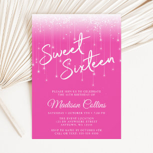 Invitation Lumières Modernes Rose Chaud Sweet 16
