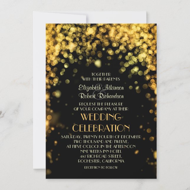 Invitation lumières nocturnes noir moderne (Devant)