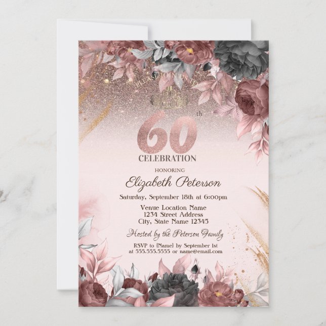 Invitation Lumières, Parties scintillant Fleurs Chic 60e anni (Devant)