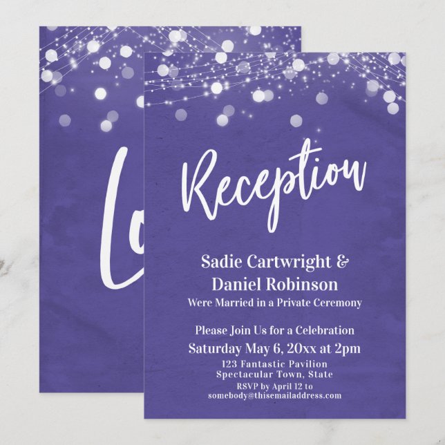 Invitation Lumières Réception de Mariage Texturée Violet seul (Devant / Derrière)