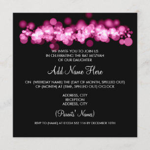 Invitation Lumières roses de Bokeh de bat mitzvah
