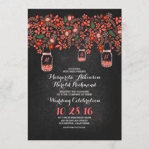 Invitation lumières rouges roses mâchoires bocaux mariage de