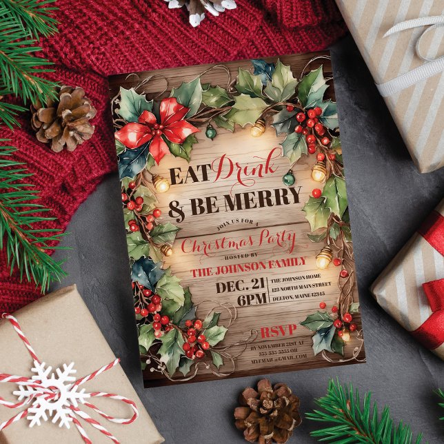 Invitation Lumières rousses Ivy Holly Noël Party (Créateur téléchargé)