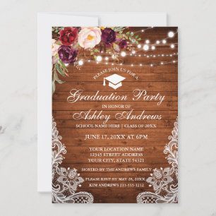Invitation Lumières Rustique Bois Dentelle Bourgogne Invitati