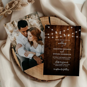 Invitation Lumières rustiques à cordes et mariage photo en bo