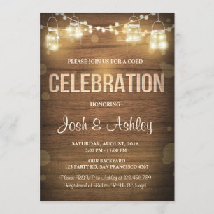 Invitation Lumières rustiques de BBQ de célébration du bois