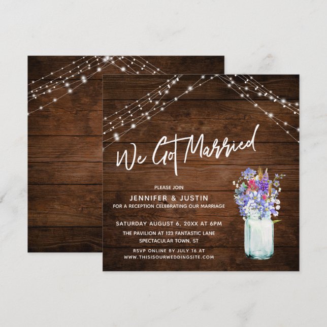 Invitation Lumières Rustiques Nous nous sommes mariés Fleurs  (Devant / Derrière)