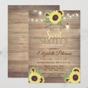 Invitation Lumières rustiques, Tiara, Sunflowers Sweet 16 Par