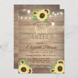 Invitation Lumières rustiques, Tiara, Sunflowers Sweet 16 Par