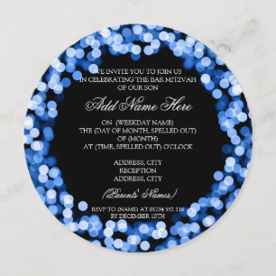 Invitation Lumières scintillantes bleues de Mitzvah de barre