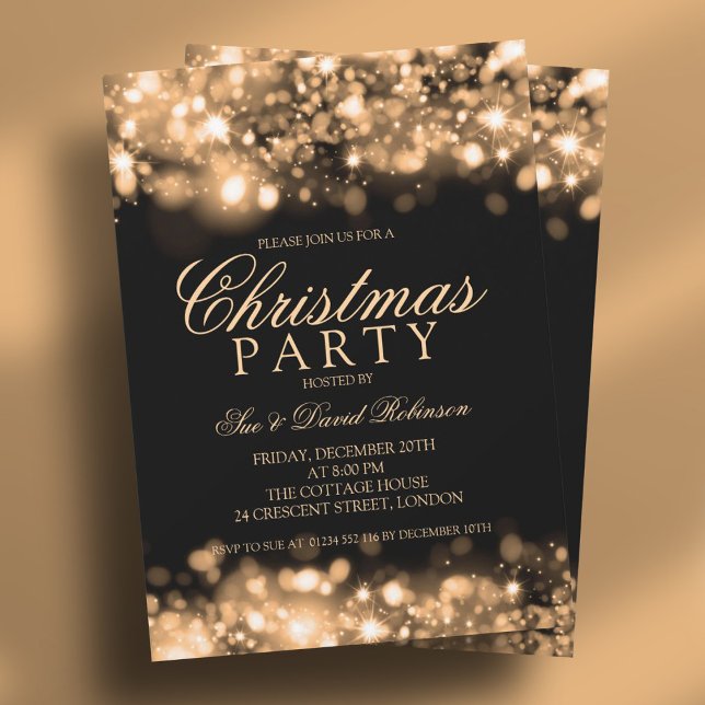 Invitation Lumières scintillantes de la fête de Noël d'or (Gold Christmas Party Sparkling Lights Invitation)