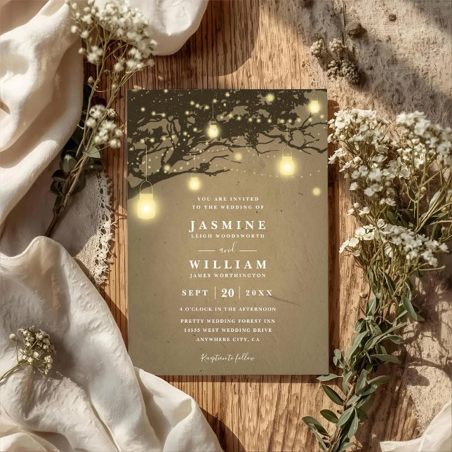 Invitation Lumières sur chêne Mariage Code QR Élégant Rustiqu (Créateur téléchargé)
