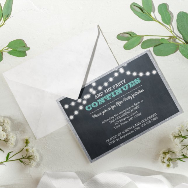 Invitation Lumières Tableau Teal Bordure Argentée Après la Fê (Créateur téléchargé)