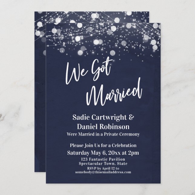 Invitation Lumières Texturées Nous nous sommes mariés Récepti (Devant / Derrière)