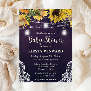 Invitation Lumières Tournesol Rustique et Bocaux Baby Shower