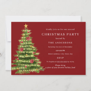 Invitation Lumières Traditionnelles de Noël Arbre Vert Rouge