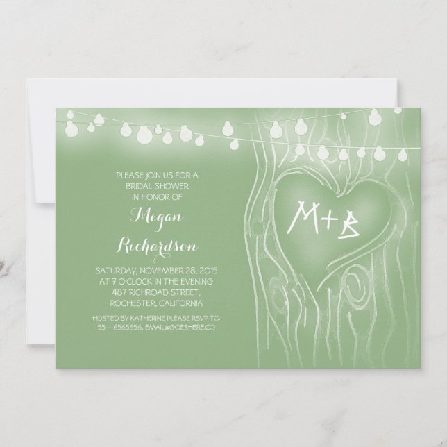 Invitation lumières vert menthe arbre douche nuptiale romanti (Devant)