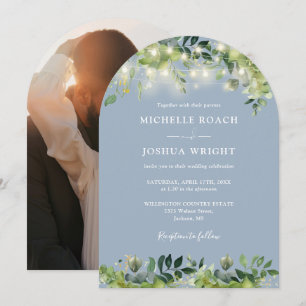 Invitation Lumières vertes Arch Dusty Mariage photo bleu
