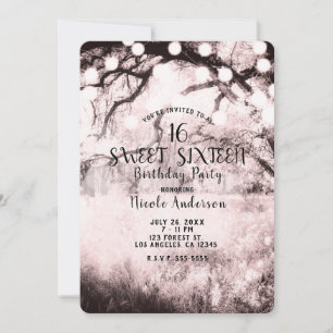 Invitation Lumières Vintage Rose Forêt Enchantée Sweet 16