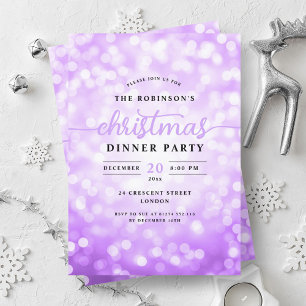 Invitation Lumières violettes glamour Dîner de Noël