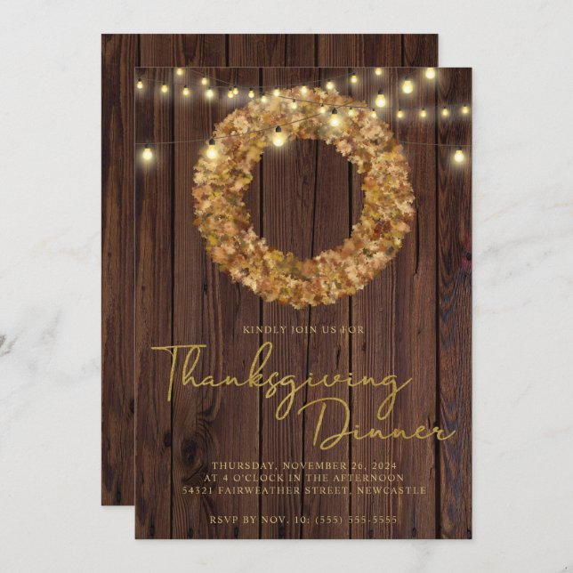 Invitation Luminaires à courroie de Thanksgiving rustique Boi (Devant / Derrière)