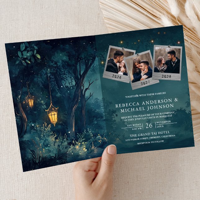 Invitation Luminaires de forêt enchantée Code QR Photo Mariag (Créateur téléchargé)