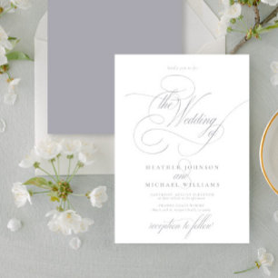 Invitation Lumineuse Gris Clair Moderne Calligraphie Classiqu