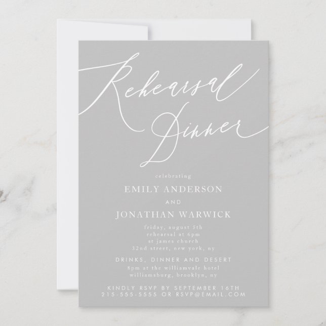 Invitation Lumineuse Gris classique Calligraphie Mariage (Devant)