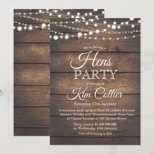 Invitation Lumineuses en Bois Rustique pour Enterr (Devant / Derrière)