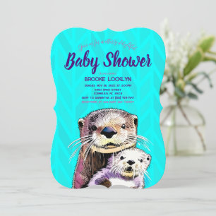 Invitation Lumineux et gras Turquoise Otter Maman et Baby sho