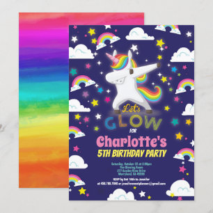 Invitation Luminosité dans le noir licorne anniversaire arc-e