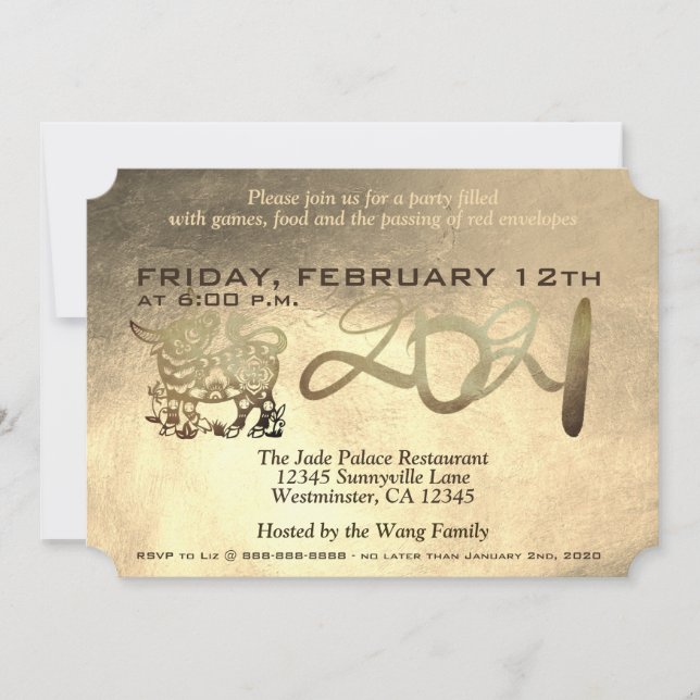 Invitation Lunaire Chinois Metal Ox Nouvel An 2021 (Devant)