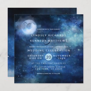 Invitation Lunar Sky Pleine lune Céleste étoiles Mariage Carr