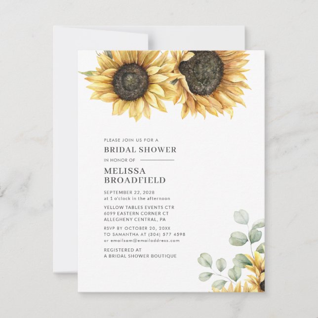 Invitation Lunch de mariage au tournesol eucalyptus floral (Devant)