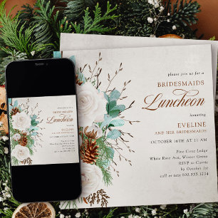 Invitation Luncheon de demoiselles d'honneur aux roses blanch