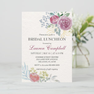 Invitation Luncheon de mariage à la rose en aquarelle et verd
