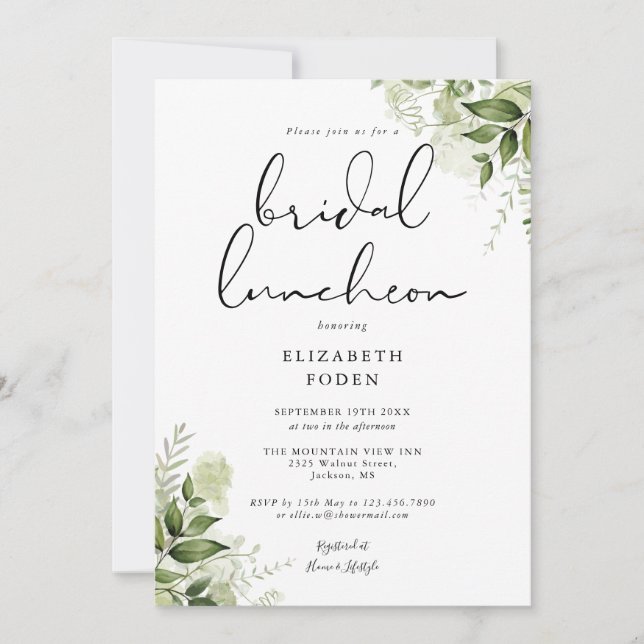 Invitation Luncheon de mariage à monogramme floral de verdure (Devant)