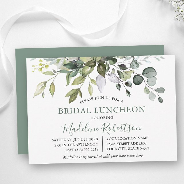 Invitation Luncheon de mariage au vert sauge aquarelle (Customize to change text size, color, text style or color of back of card.)