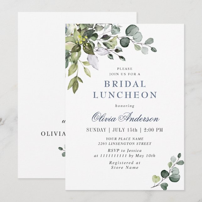 Invitation Luncheon de mariage avec élégante verdure d'eucaly (Devant / Derrière)