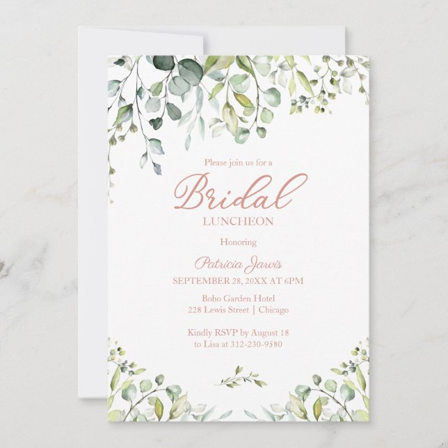 Invitation Luncheon de mariage avec verdure d'eucalyptus à l' (Devant)