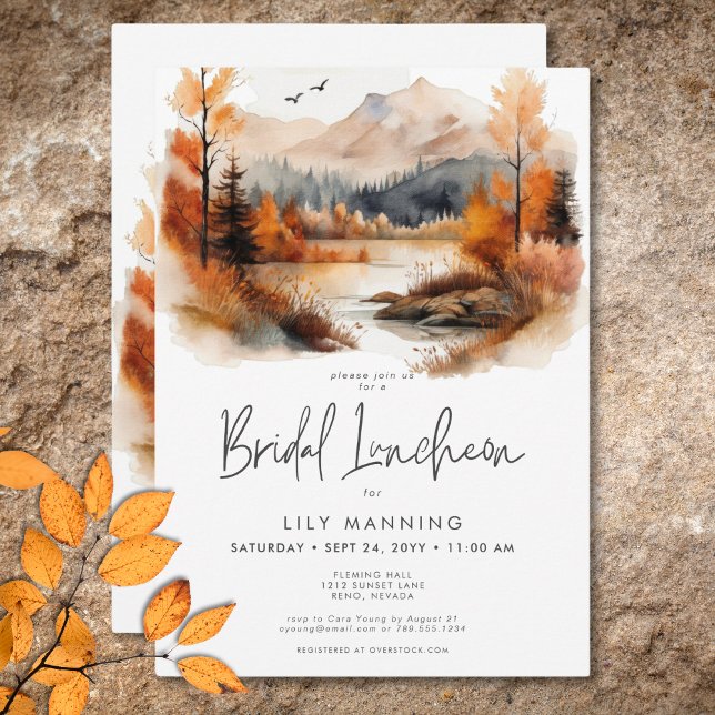 Invitation Luncheon de mariage champêtre à l'aquarelle de mon (Rustic Fall Mountain Watercolor Bridal Luncheon Invitation)