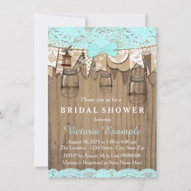 Invitation Luncheon de mariage en bocal en dentelle rustique (Devant)