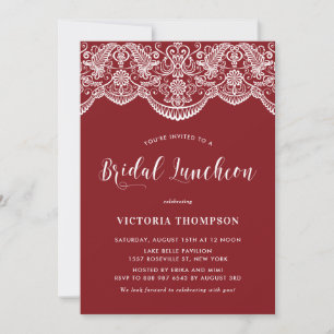 Invitation Luncheon de mariage en brocart blanc sur fond roug