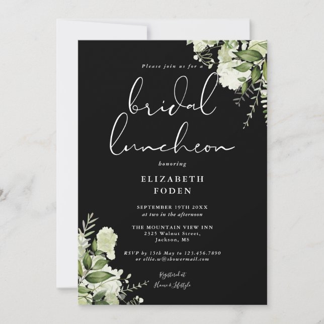 Invitation Luncheon de mariage en noir et blanc avec monogram (Devant)