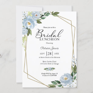 Invitation Luncheon de mariage floral bleu poussiéreux géomét