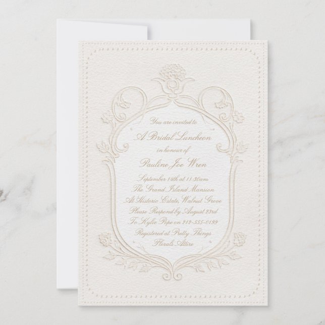 Invitation Luncheon de mariage floral rococo élégant et hérit (Devant)