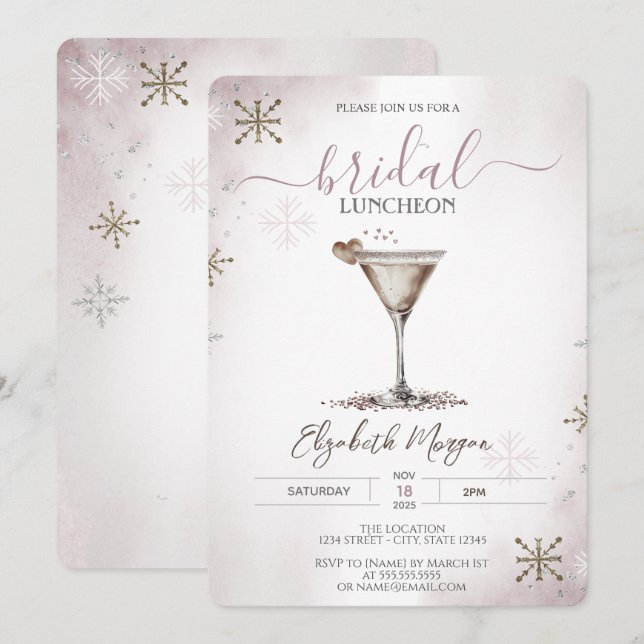 Invitation Luncheon de mariage Martini Heart Snowflakes (Devant / Derrière)