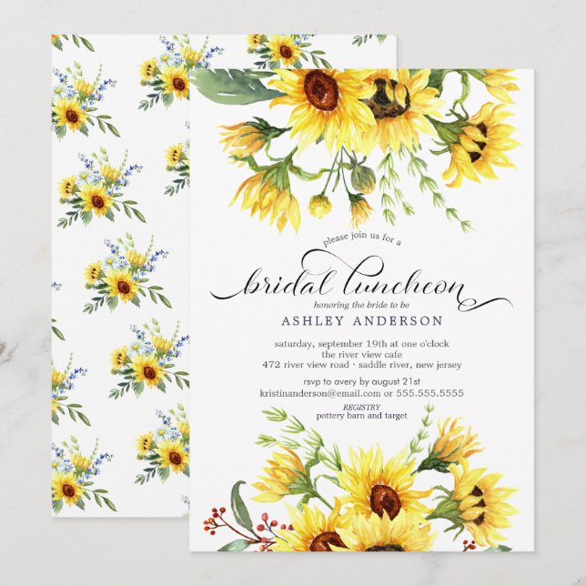 Invitation Luncheon de mariage tournesol jaune ensoleillé (Devant / Derrière)
