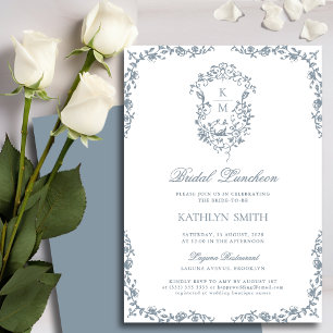 Invitation Luncheon de nuptiale Dusty Blue Monogram Vintage C