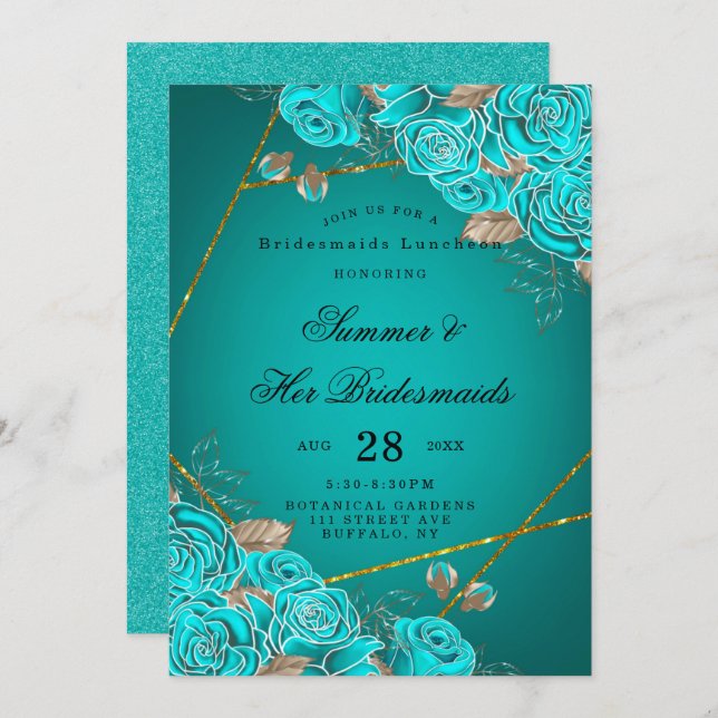 Invitation Luncheon de servante géométrique Rose turquoise (Devant / Derrière)